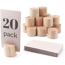 20 Pack Mini Wood Table Number Holders - Place Card Holders, Dinner Table Card Holders, Name Card Holders for Tables, Wooden Picture and Sign Holder Light Beige