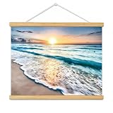 Coastal Wall Art Set, Beach Ocean Canvas Prints Framed Ready to Hang, Bathroom Decor for Living Room, Bedroom & Office, Large Nautical Painting (Blue Beach, 12L x 16W, Framed)