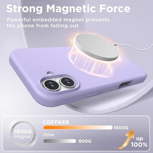 Image of Magnetic for iPhone 16 Case, Compatible with MagSafe, Liquid Silicone Phone Cover with Screen Protector & Camera Protector, Soft Anti-Scratch Microfiber Lining Inside 6.1 inch, Lilac Purple