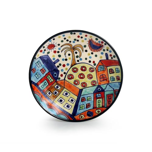 Image of ExclusiveLane 'The Hut' Hand-Painted Ceramic Quarter Plates Set of 4 Ceramic (Set of 4, 7 Inch, Microwave Safe) | Ceramic Plates for Serving Plate for Snacks Starter Plate Half Side Plates