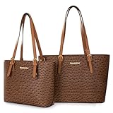 2 Pcs Shoulder Bag Set Vegan Leather Tote Handbag Purse for Women Ostich Print Satchel Handbags Set MWC2-H030OT