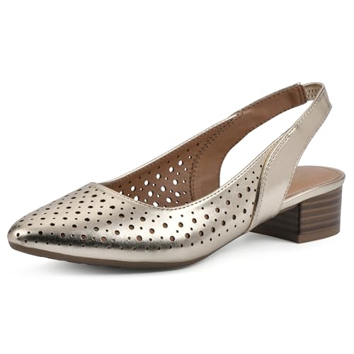 WHITE MOUNTAIN Women's Boronic Low Block Heel, Lt.Gold/Met/Smooth, 8.5 W