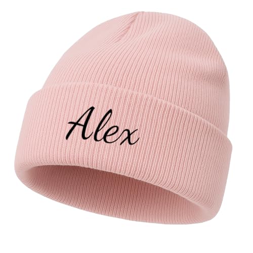 mememom Personalised Beanie Hat for Adult Kids,Winter Warm Knitted Cap for Men Women,Custom Wooly Hat with Embroidered Text Logo,Winter Beanie Three