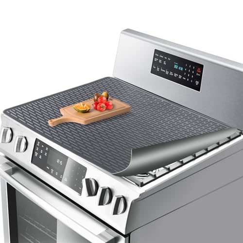 Stove Top Covers Electric Stove Cover, 30 x 20.86 Inch Silicone Stove Top Protector,Silicone Stove Mat,Heat Resistant Flat RV Range Stovetop Protector(Light Gray)