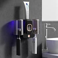 Portaspazzolini Ecologico Portaspazzolini Con Sterilizzatore UV E Dispenser Dentifricio - 4 Slot, Ricarica Solare O USB, Ideale Per Bagno Sterilizzatore Spazzolini Da Denti