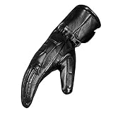 Men’s Winter Gauntlet Motorcycle Gloves, 100% Natural Sheep Leather, Thinsulate Thermal Heated Lining, Full Windproof Cold Weather Water Resistant, Reinforced Warm Biker Driving Glove Black L - Image 9