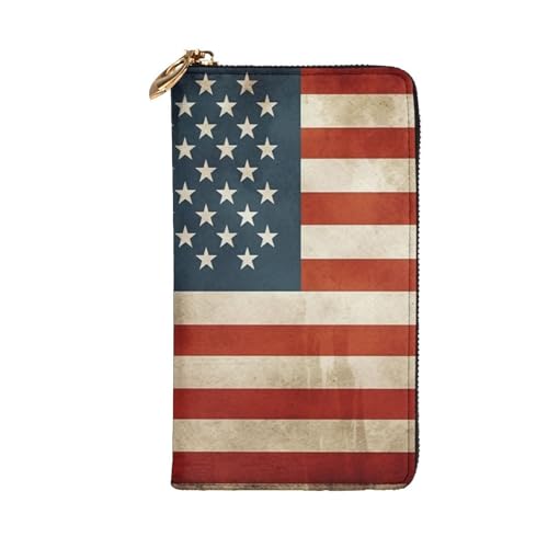 Vintage American USA Flag Wallet for Men Women Long Purse Leather Clutch Large Business Handbag Travel Phone Holder Credit Card Holder Money Case with Zipper Leather Wallets Gift2