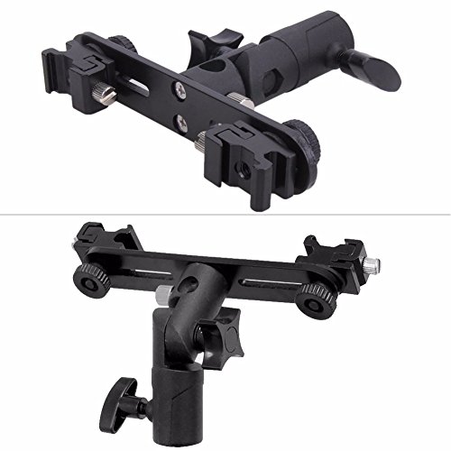 Exmax E2 Adjustable Double Flash Bracket Dual Hot Shoe Speedlight Stand Umbrella Holder Light Stand Bracket Mount 1/4" To 3/8'' For Studio Video Dslr Camera #TOP6