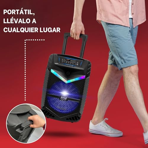Pyle Sistema de Altavoces, PA, 1200W, Bluetooth, portatil, Recargable, Exteriores, subwoofer de 15”, Tweeter de 1”, función de grabación, micrófono, Luces de Fiesta, Radio USB/SD, Color Negro - imagen 6
