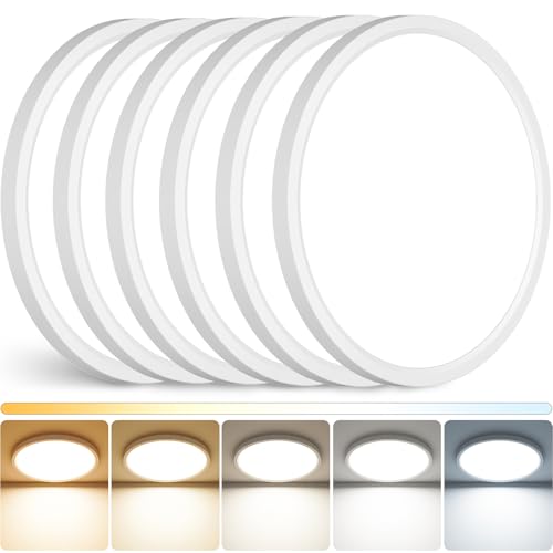 Peasur 12Inch LED Ceiling Light Flush Mount, 5CCT 3000K-6500K Adjustable Ceiling Light Fixture, 2400LM 24W Bright White Flat Lighting Fixture for Hallway Kitchen Bathroom Bedroom, 6Pack