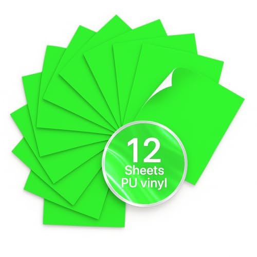 Neon Green PU Heat Transfer Vinyl 12 Pcs 12x10 HTV Sheets Soft & Stretchable Iron-On Vinyl Easy to Cut & Weed Compatible with Cricut & Silhouette Great for DIY Family Shirts & Crafts