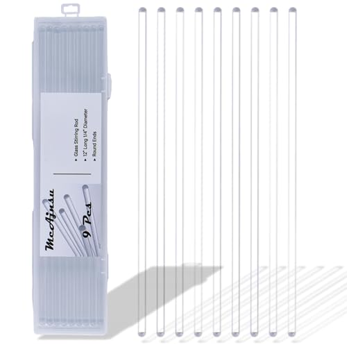 McAjnsu 9Pcs Borosilicate Glass Stirring Rods 12' Long 1/4' Diameter Round Ends for Lab/Classroom/Home Use