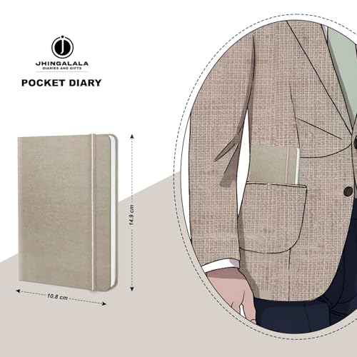 Image of Jhingalala Diaries - Fabric Cover Hardbound Pocket Journal Notebook I Fabric Series Journal Diary For Girls and Women I Pocket Diary With Elastic Closure I Size A6 I 192 Ruled Pages (Light Brown)