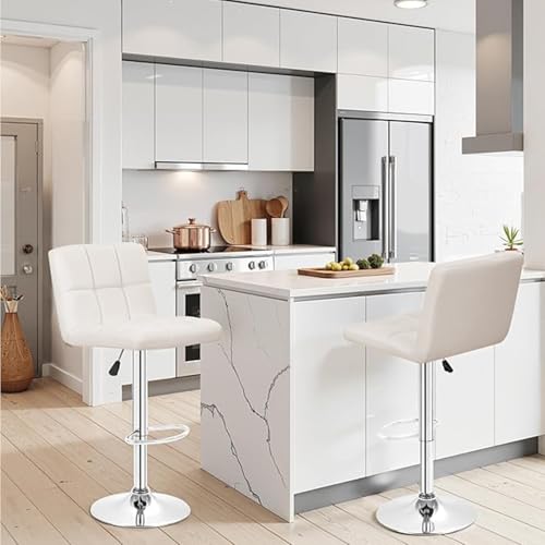 Image of BestOffice Bar Stools Set of 2, Adjustable PU Leather Swivel Barstools, Modern Counter Stools with Back and Footrest, Counter Height Barstools for Bar, Kitchen and Dining Room