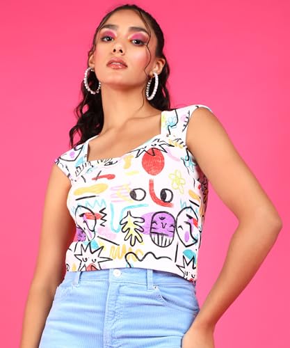 Image of POPWINGS Casual Crush Design Sweetheart Neck Sleeveless Tops for Women || Stylish Western Tops for Women || Summer Women Top