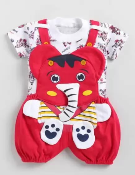 Image of Mommy Club Baby Boy's & Baby Girl's Jumbo The Elephant Dungaree For 0-6Months Baby || Dress Clothes For Baby Boy And Baby Girl (Red, 0-9 Months)