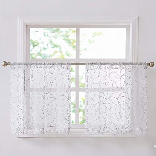 Warm Home Designs Pair Of 30 X 36 Short White Kitchen Curtains With Gray Silver Thread. Use Our Boho Cafe Curtain Tiers As Rv Window Curtains, Basement Curtains Or Bathroom Drapes. O Silver Tiers 36" #TOP1