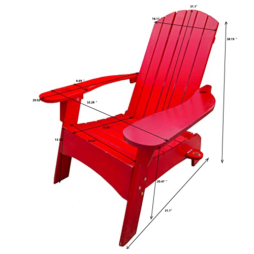Adirondack Chair Outdoor Solid Wood All-Weather Patio Chairs Weather Resistant Adirondack Chair With Cup Holder Lawn Chairs Outdoor Chairs Ergonomic,For Garden Deck Backyard Fire Pit (Red) #TOP2