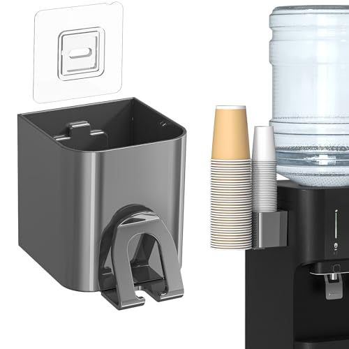 TOWARDFUN Cup Dispenser 2 Seats, Holder for 2-16 OZ Paper & Plastic Disposable Cups, Adhesive Cup Dispenser Wall Mount for Water Cooler, Coffee Station, Office, Bathroom, Wall (Dark Gray)