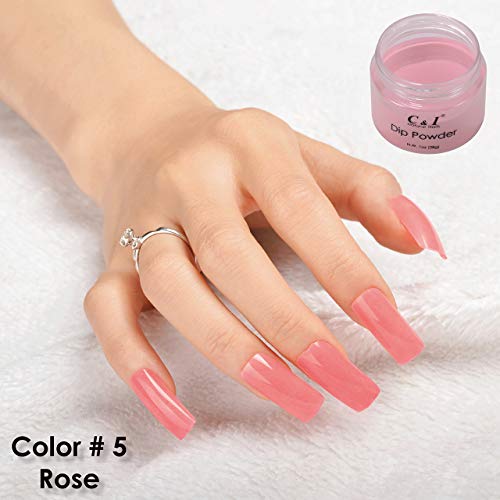 C & I Dip Powder Tauchen Pulver, Farbe # 5 Rose, Gelnägel Effekt, Pulver für Nagellack, Rot Farbsystem, 1 oz / 28 g – Bild 4
