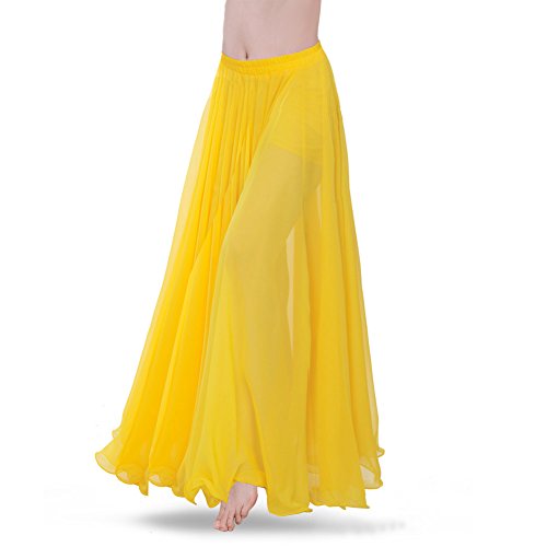 Royal Smeela Women's Belly Dance Skirt Ats Voile Maxi Full Tribal Bellydance Chiffon Skirt, Yellow, One Size #TOP3