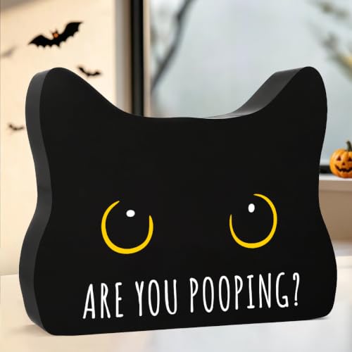 Black Cat Halloween Bathroom Decor Sign, Cute Halloween Black Cat Gifts