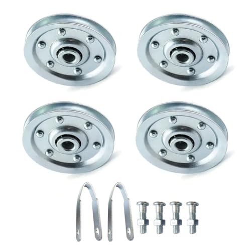 YHDOOR Garage Door 3 Pulley Kits Kits Including 2 Stationary Pulleys and 2 Rear Wheel Pulleys with Clevis Fork Garage Door Parts Silver