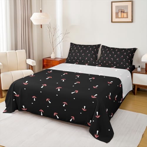 Erosebridal Cute Mushroom Bed Sheets King Size Kid Cartoon Kawaii Sheet Set