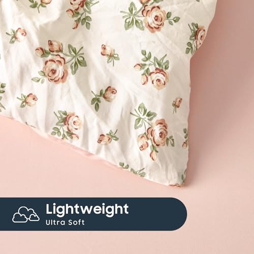 Image of Wake In Cloud - Floral Comforter Set, Coquette Cottagecore Aesthetic Flower Shabby Chic Pattern for Women Teen Girls, Soft Lightweight Bedding, 3 Pieces, Peach Blush, Twin /Twin XL Size