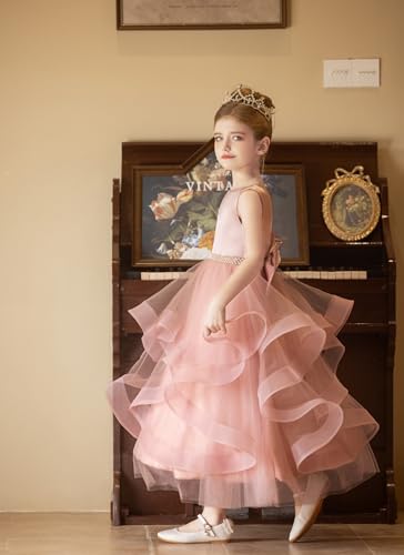 Tulle Flower Girl Dresses for Wedding Pearls Satin First Communion Dress with Belt4