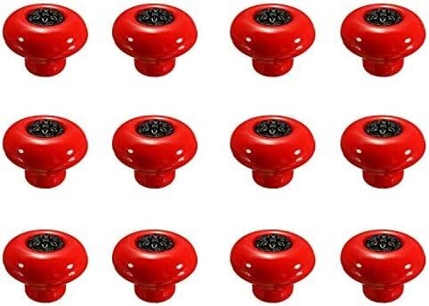 Knob Handle,32mm 12PCS Vintage Ceramic Knobs Handles Pulls for Cabinet Drawer Closet Dresser Cupboard Wardrobe Furniture Door Kitchen & Baby Kid's Children's Furniture Decor (Black-red) (Color : Blac