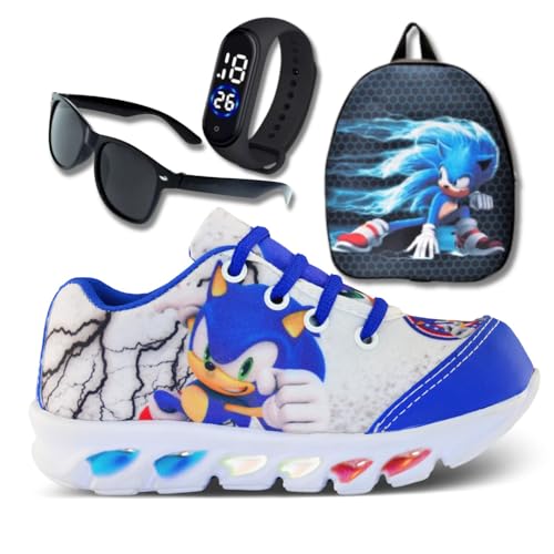 Genérico, tenis de led infantil masculino sonic com luzinha meninos mais mochila com relogio e oculos Cor:Preto;Tamanho:27