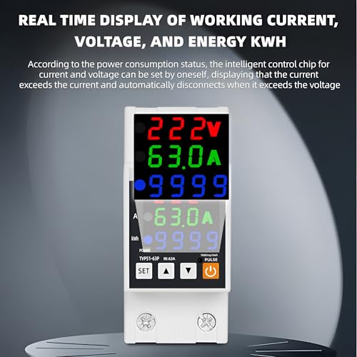 Image of XPR3SS AVR-63S 63A Single Phase Energy Meter | DIN Rail Digital kWh Meter with Over /Under Voltage + Over Current Protection | Adjustable Voltage Protector Relay with Auto Recovery From Overload