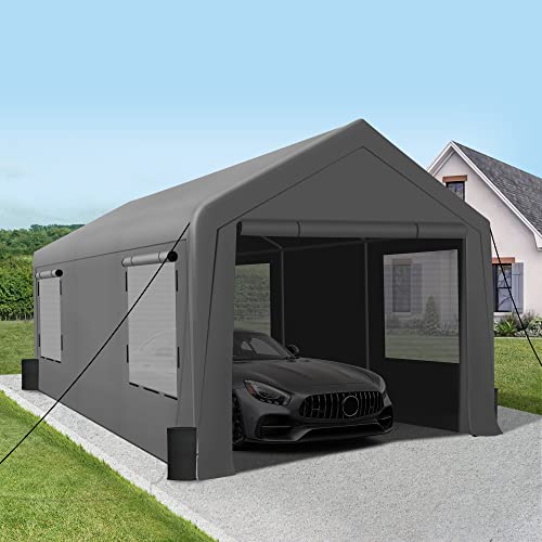 Gartoo Upgraded 10' X 20' Heavy Duty Carport - Large Outdoor Storage Shelter With Roll-Up Ventilated Windows & Reinforced Steel Tubes, Portable Garage For Car, Boat, Truck, Auto, Motorcycle #TOP1