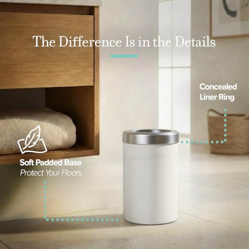 Image of Gatco Small Bathroom Trash Can with Lid, Round 3 Gallon Stainless Steel Wastebasket, Under Sink, Matte Pearl and Satin Nickel, for Bathroom, Bedroom, Office (1931SN)