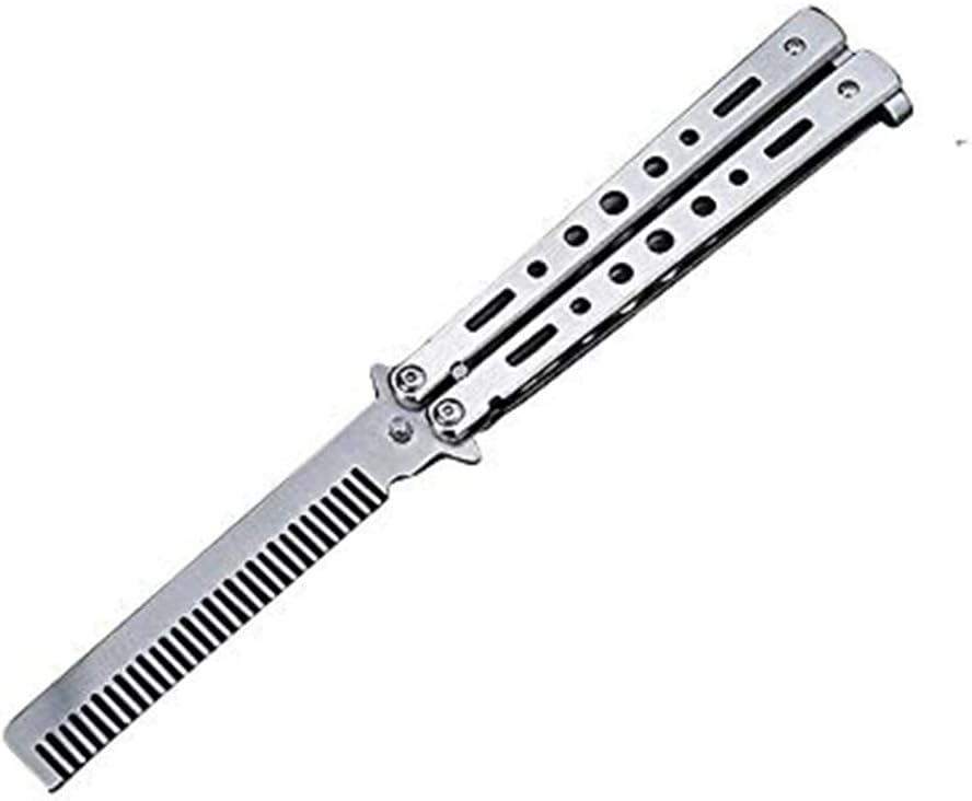Butterfly Comb Trainer-Balisong Comb,Butterfly Comb Stainless Steel Folding Training Practice Combs Hair Styling Tools for Sport Outdoor Use (Silver)