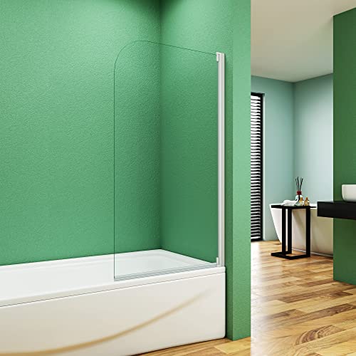 70x140CM MAMPARA DE BAÑERA ABATIBLE UNA HOJA TEMPLADO CRISTAL 4 MM, ALUMINIO ELECTROFORESIS BLANCO