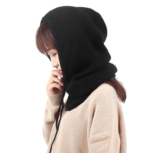 Cagoule anti froid femme en tricot élastique avec écharpe intégrée contre le vent