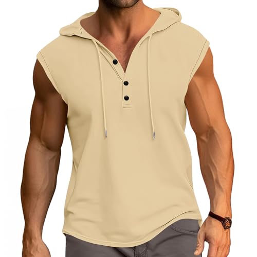 PRIVIMIX Tank Top Herren Ärmellose Hoodie T-Shirts Sommer Tanktop mit Kapuze Muskelshirts für Bodybuilding Gym Sport Beige XXL PRIVIMIX Tank Top Herren Ärmellose Hoodie T-Shirts Sommer Tanktop mit Kapuze Muskelshirts für Bodybuilding Gym Sport Beige XXL