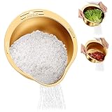 Stainless Steel Rice Strainer Bowl With Side Drainers，Rice Strainer Fine Mesh，Fine Strainers for Quinoa for Cleaning Fruits Vegetables Beans，Versatile Kitchen Tool，10.55" x 5.31" (Gold)