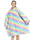 JOJJJOJ Übergroße Hoodie-Decke mit riesiger Tasche doppelter Stoff bequem Sherpa-Fleece warm Sweatshirt Bademantel für Damen und Herren Geschenk