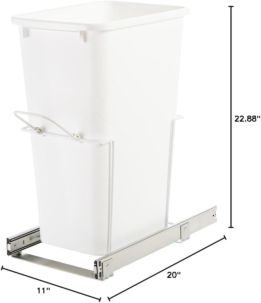 Knape & Vogt SBM12-1-50WH in-Cabinet Bottom Mount Pull Out Trash Can, 22.88" by 11" by 20",White