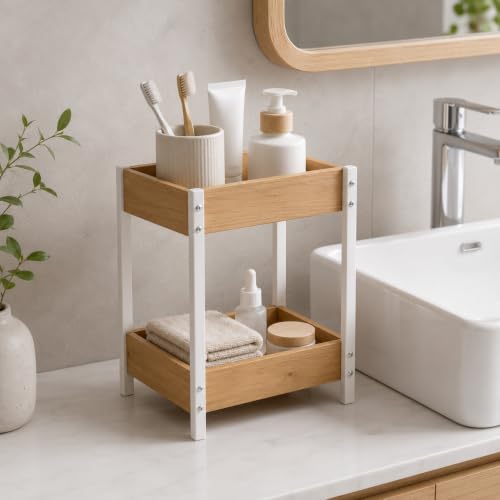 Miniatura 8 de Lin Home Estantería Con 2 Estantes De Madera Y Metal 25x15x37.5cm - Mueble Auxiliar Multiuso Para Almacenaje, Ideal Para Baño, Cocina, Dormitorio