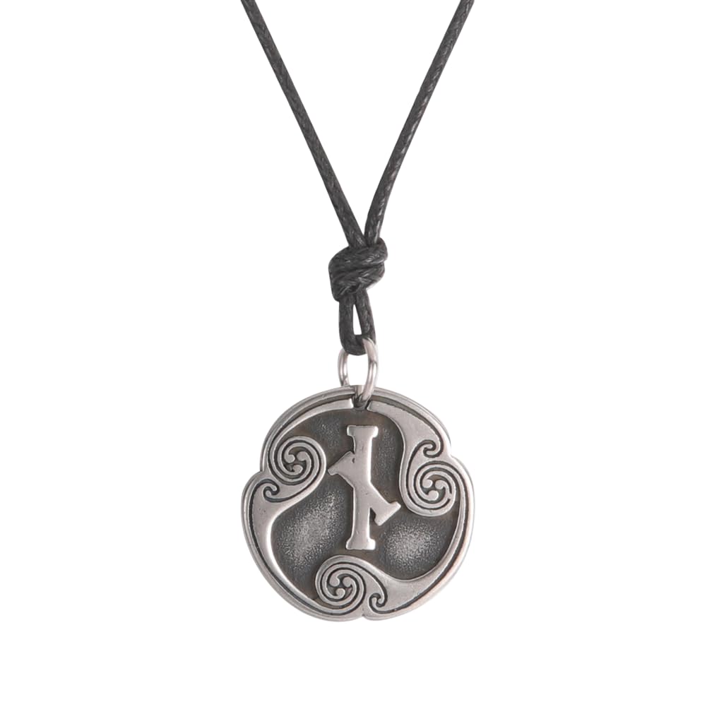 Stainless Steel Elder Futhark Viking Rune Pendant, Round Norse Talisman On Adjustable Cord Necklace