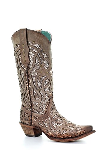 Corral Women's Luminary Glitter Inlay Studs Snip Toe Leather Cowgirl Boots - Orix