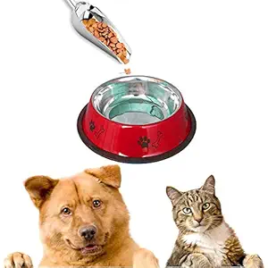 Sage Square Heavy Quality, Round Shape, Anti Skid, Stainless Steel Food / Drink Bowl for Dog / Cat / Other Pets (Medium Size) (Red)