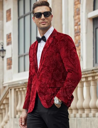 Image of COOFANDY Men's Velvet Blazer Notched Lapel Velour Suit Jacket One Button Tuxedo Jackets for Wedding Prom Party Dinner