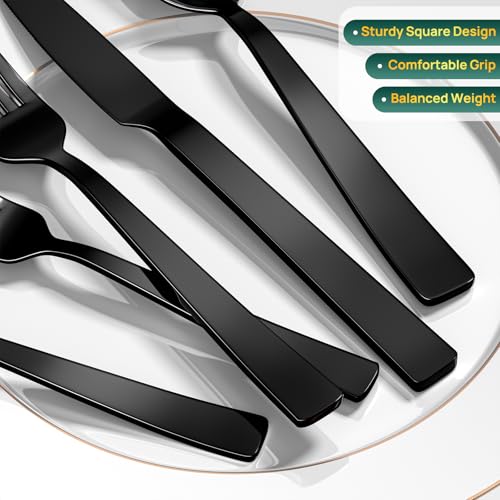 60 Pieces Black Silverware Set, Premium Stainless Steel Flatware Set for 12, Yoehka Mirror Polished Tableware Cutlery Set for Home and Restaurant, Include Knife/Spoon and Fork, Dishwasher Safe by Yoehka - Image 5