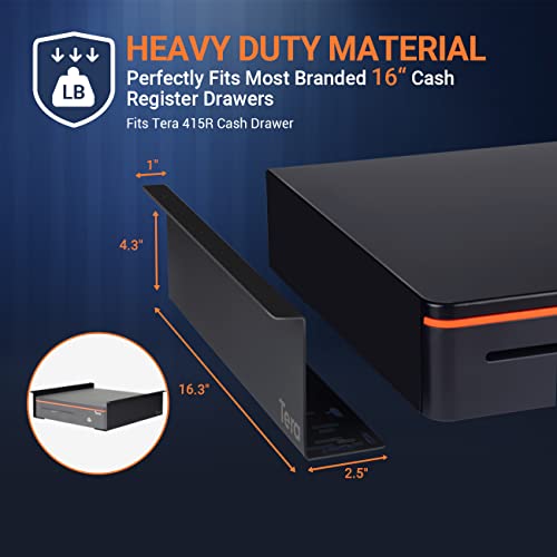 Tera 16" Auto Open Cash Register Drawer With Universal Under Counter Mounting Metal Brackets (Round Corner) Heavy Duty Insert Tray 5 Bill 8 Coin Removable Cash Tray For Pos Small Businesses Store 405R #TOP1