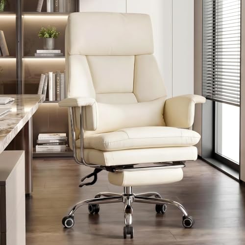 Ckaff Fauteuil de Direction, Chaise de Bureau avec Repose-Pieds en Cuir PU, Fauteuil de Bureau Ergonomique Ajustable à Dossier Haut, Pivotant 200kg avec Support...